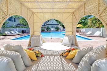 Picturesque pool and cabana setting
